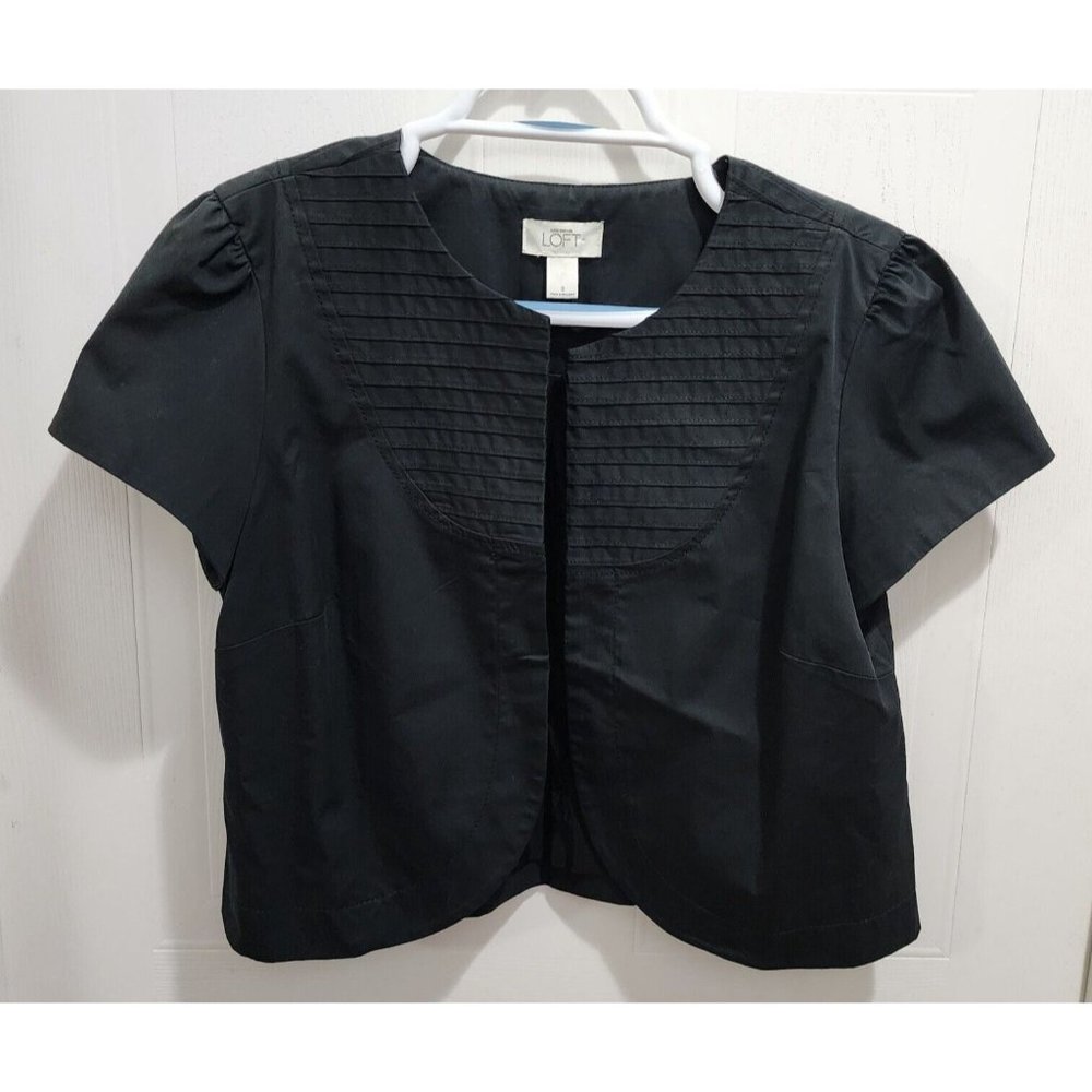 Ann Taylor Loft Women's Short Sleeve Collarless Cropped Jacket Black Size 8